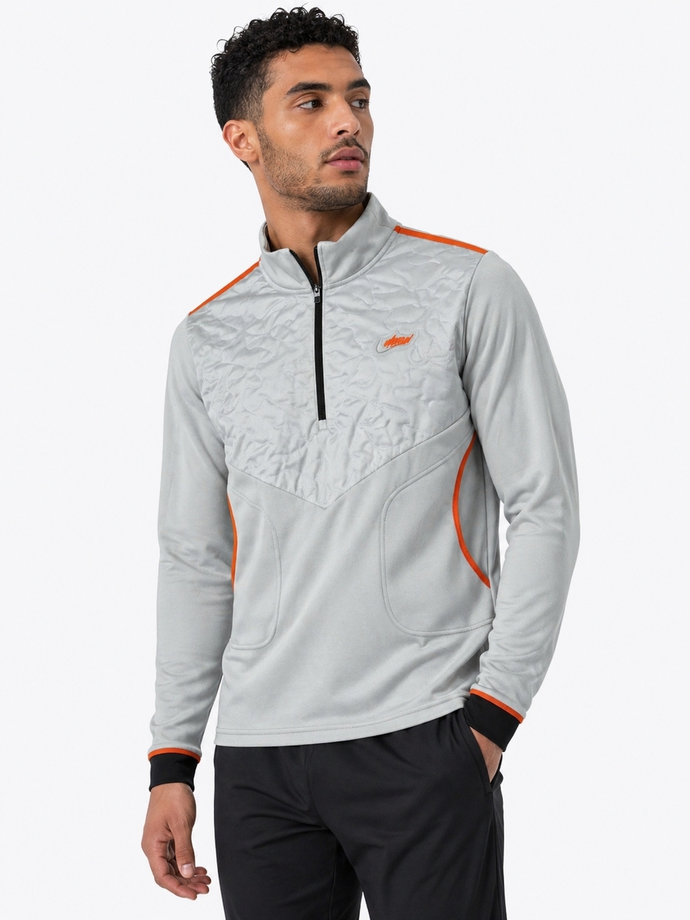 Nike Dri-FIT Running Quarter Zip Pullover Gray Orange Man S